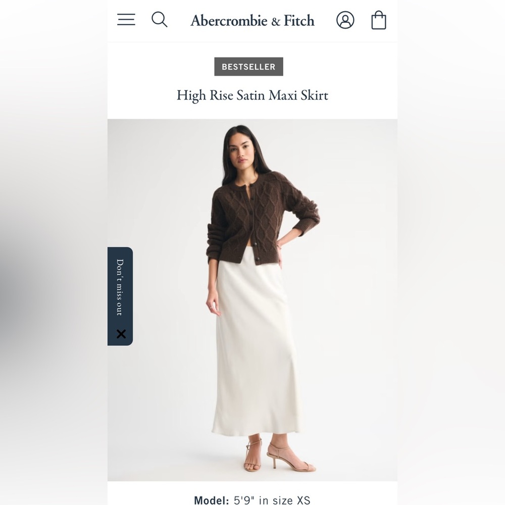 Abercrombie & Fitch White Satin Maxi Skirt ivory EUC